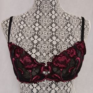 Victoria's Secret Bra 34B Black Floral Sheer